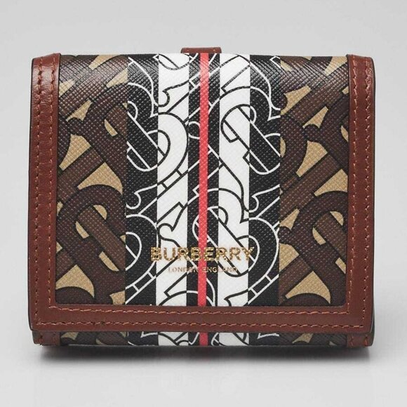 Burberry Brown/Black Monogram Coated Canvas TB Compact Wallet - Picture 1 of 9